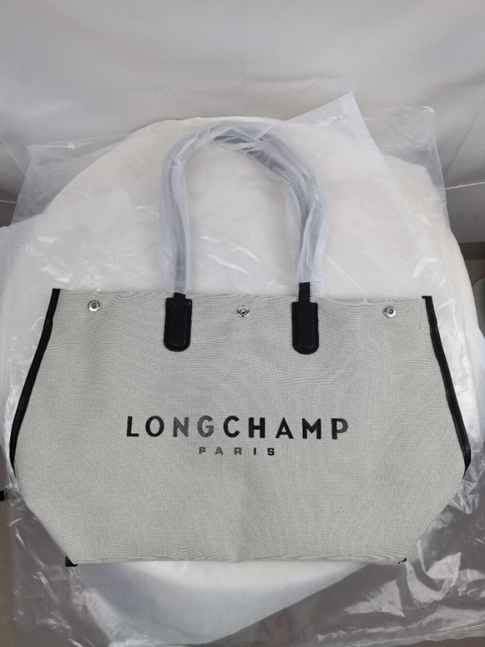 Light Gray Longchamp Canvas Tote Shoulder Bag Essential Toile Large Bag
